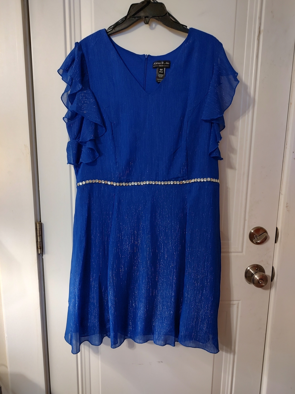 Alexia M. Blue Ruffle Sleeve Embellished Waist Dress